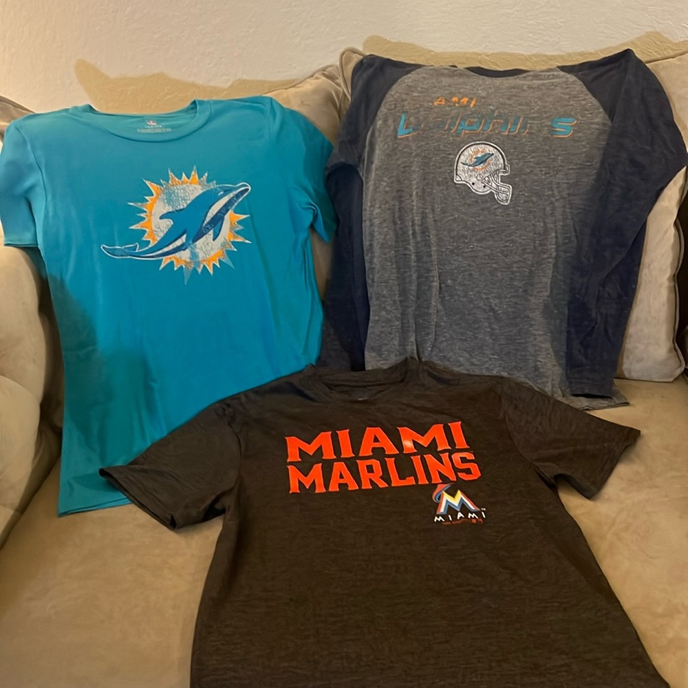 Miami Dolphins & Marlins T-Shirts Size L 14/16